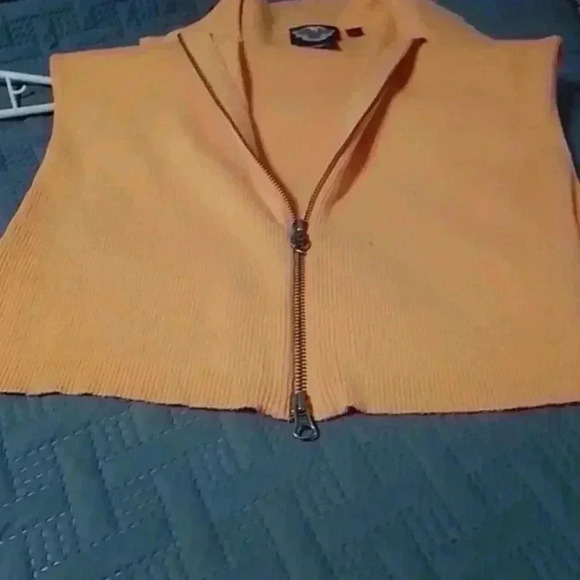 EUC- WOMEN'S XL HARLEY DAVIDSON ORANGE SLEEVELESS SWEATER -DOUBLE
ZIPPER - Picture 7 of 7